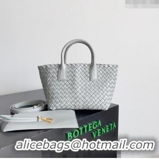 Buy Discount Bottega Veneta Mini Cabat Tote Bag in Intreccio Leather 709464 Light Grey 2023