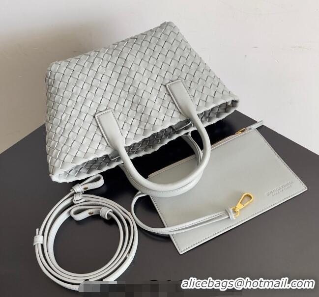 Buy Discount Bottega Veneta Mini Cabat Tote Bag in Intreccio Leather 709464 Light Grey 2023