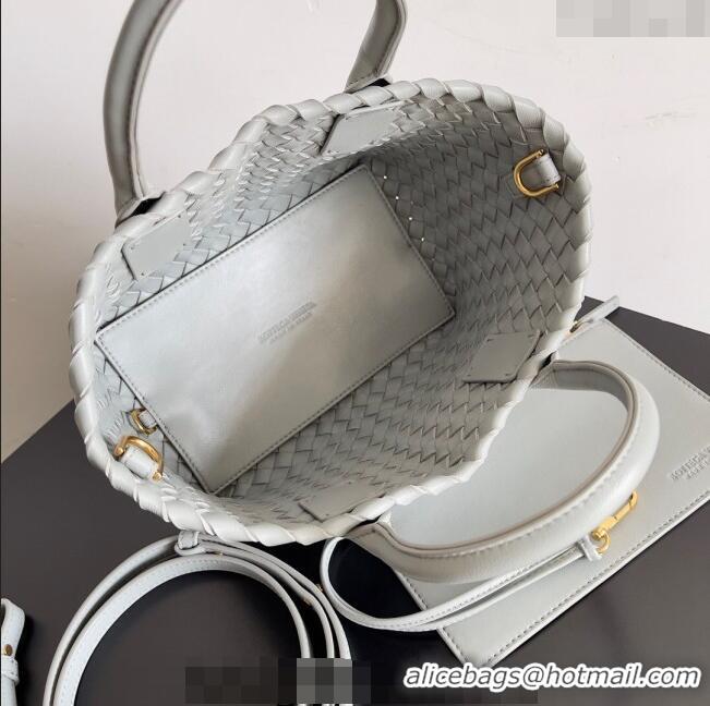 Buy Discount Bottega Veneta Mini Cabat Tote Bag in Intreccio Leather 709464 Light Grey 2023