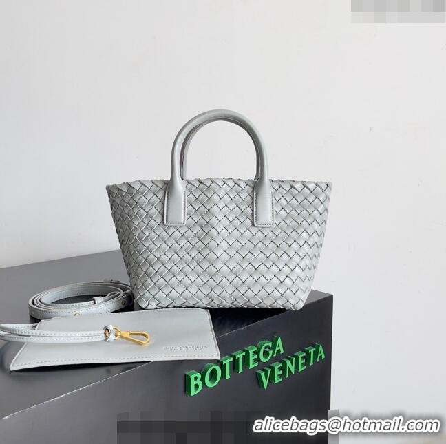 Buy Discount Bottega Veneta Mini Cabat Tote Bag in Intreccio Leather 709464 Light Grey 2023