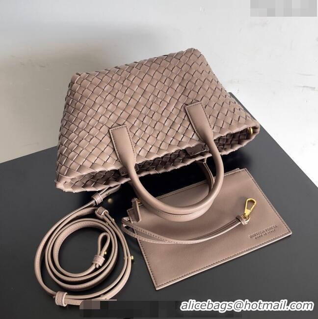 Shop Best Bottega Veneta Mini Cabat Tote Bag in Intreccio Leather 709464 Taupe Grey 2023