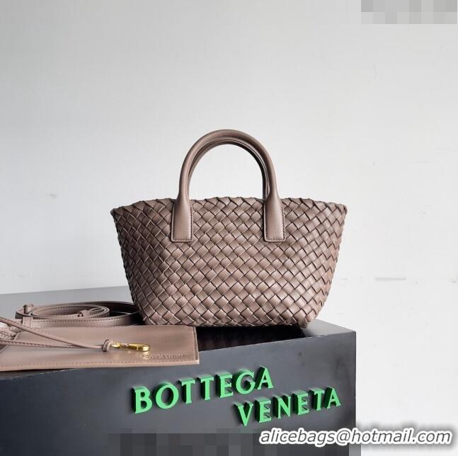 Shop Best Bottega Veneta Mini Cabat Tote Bag in Intreccio Leather 709464 Taupe Grey 2023