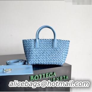 ​Top Quality Bottega Veneta Mini Cabat Tote Bag in Intreccio Leather 709464 Windswept Blue 2023