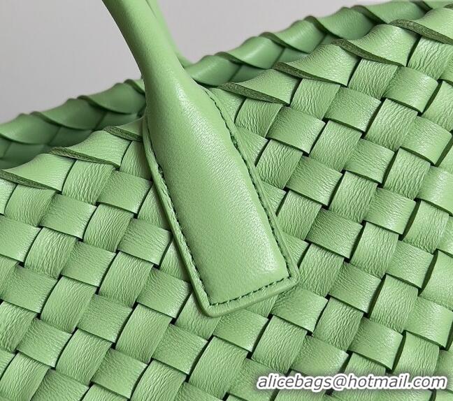 Luxurious Bottega Veneta Mini Cabat Tote Bag in Intreccio Leather 709464 Light Green 2023