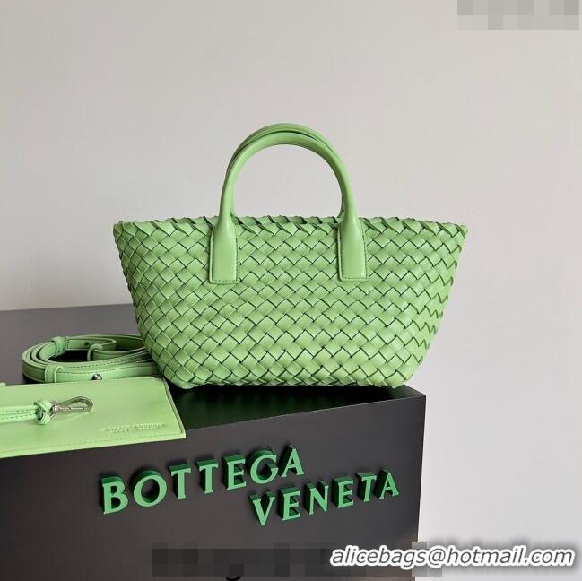 Luxurious Bottega Veneta Mini Cabat Tote Bag in Intreccio Leather 709464 Light Green 2023