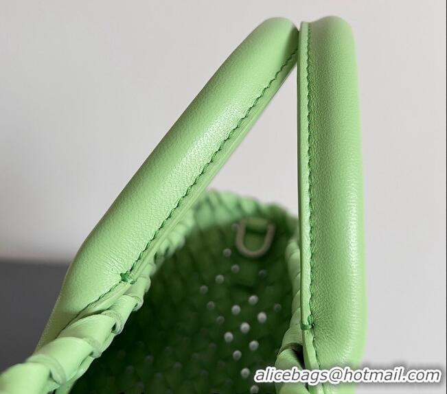 Luxurious Bottega Veneta Mini Cabat Tote Bag in Intreccio Leather 709464 Light Green 2023