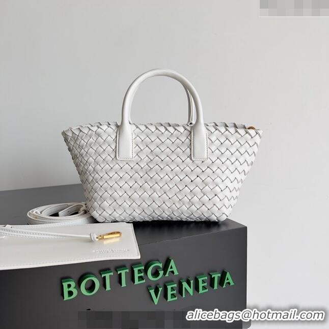 New Fashion Bottega Veneta Mini Cabat Tote Bag in Intreccio Leather 709464 White 2023