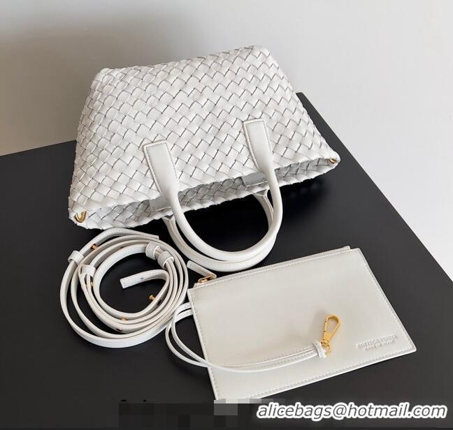 New Fashion Bottega Veneta Mini Cabat Tote Bag in Intreccio Leather 709464 White 2023