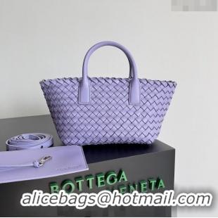 Top Grade Bottega Veneta Mini Cabat Tote Bag in Intreccio Leather 709464 Purple 2023