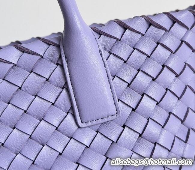 Top Grade Bottega Veneta Mini Cabat Tote Bag in Intreccio Leather 709464 Purple 2023