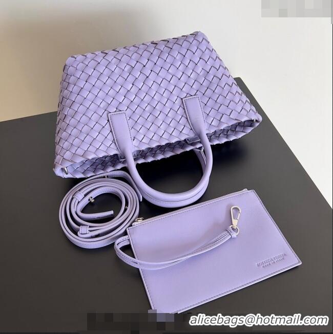 Top Grade Bottega Veneta Mini Cabat Tote Bag in Intreccio Leather 709464 Purple 2023