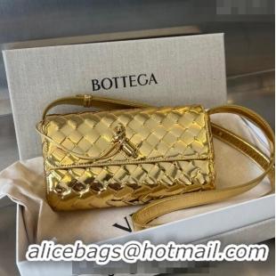 Classic Bottega Veneta Mini Andiamo Cross-Body Bag in Intrecciato Laminated Leather 755545 Gold 2023