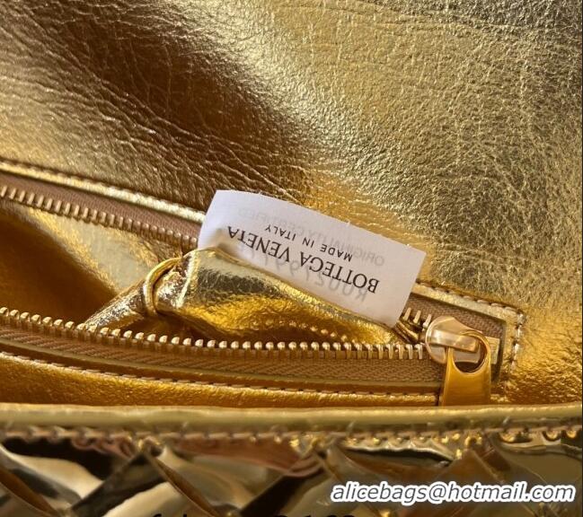 Promotional Bottega Veneta Long Clutch Bag Andiamo With Handle in Intrecciato Laminated Leather 741511 Gold 2023