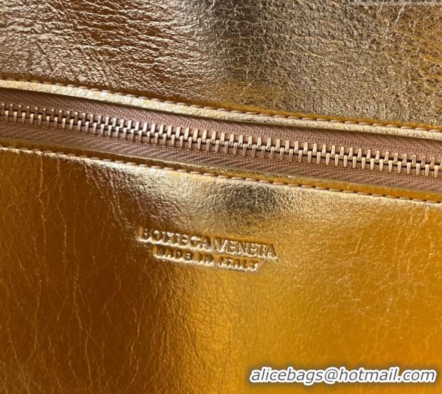 Promotional Bottega Veneta Long Clutch Bag Andiamo With Handle in Intrecciato Laminated Leather 741511 Gold 2023