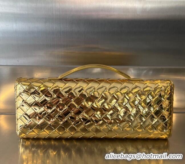 Promotional Bottega Veneta Long Clutch Bag Andiamo With Handle in Intrecciato Laminated Leather 741511 Gold 2023