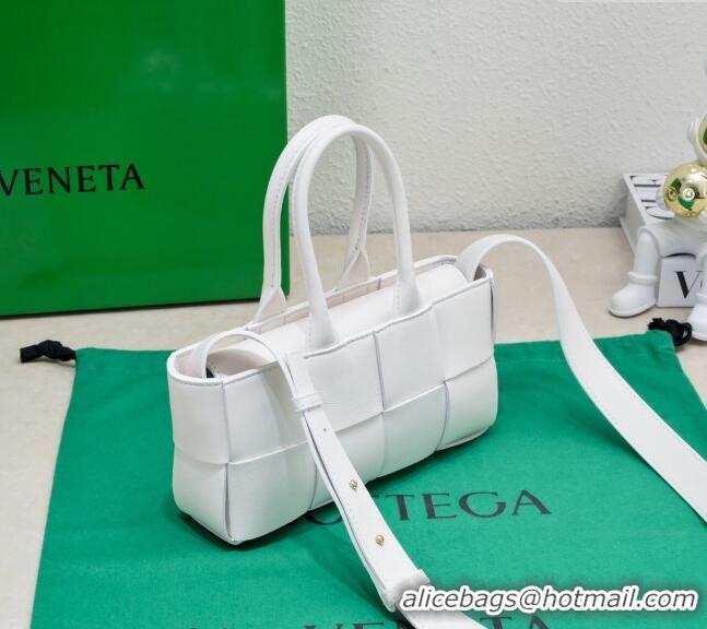 Famous Brand Bottega Veneta Mini East-West Arco Tote Bag in Intrecciato Leather 776778 White 2023