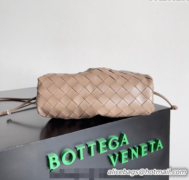 Most Popular Bottega Veneta Mini Pouch Bag in Wide Intrecciato Leather 585852 Taupe Beige 2023