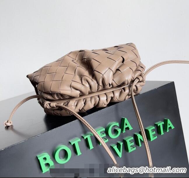 Most Popular Bottega Veneta Mini Pouch Bag in Wide Intrecciato Leather 585852 Taupe Beige 2023