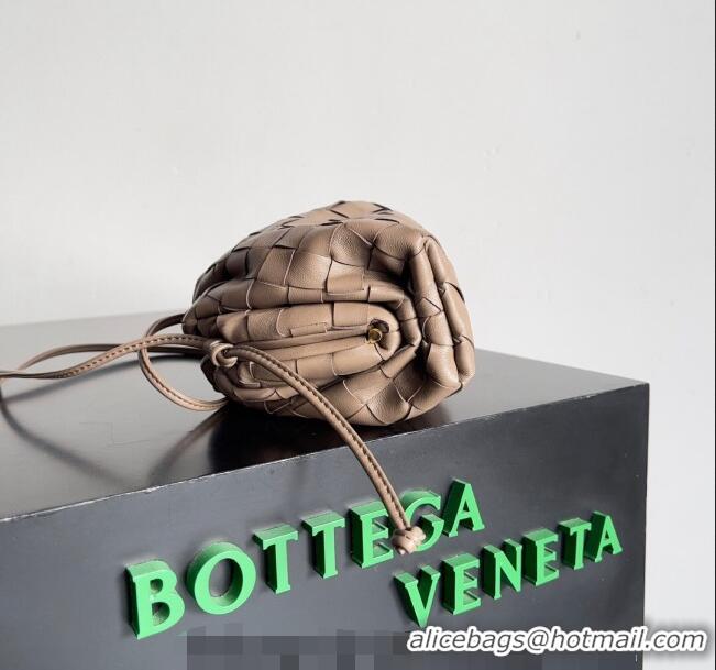 Most Popular Bottega Veneta Mini Pouch Bag in Wide Intrecciato Leather 585852 Taupe Beige 2023