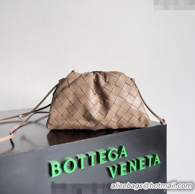 Most Popular Bottega Veneta Mini Pouch Bag in Wide Intrecciato Leather 585852 Taupe Beige 2023