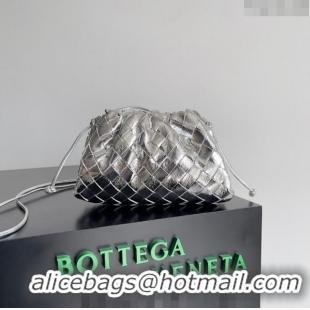 Popular Style Bottega Veneta Mini Pouch Bag in Wide Intrecciato Leather 585852 Silver 2023