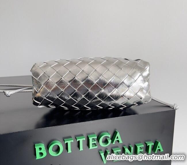 Popular Style Bottega Veneta Mini Pouch Bag in Wide Intrecciato Leather 585852 Silver 2023