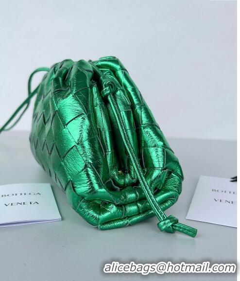 Noble Useful Bottega Veneta Mini Pouch Bag in Wide Intrecciato Leather 585852 Shiny Green 2023