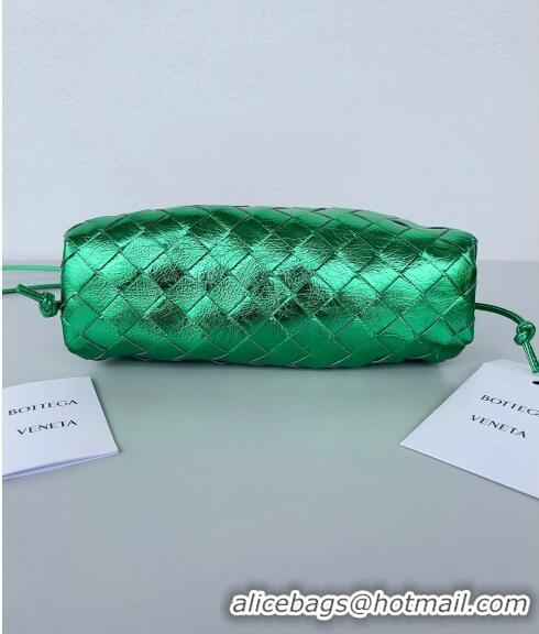 Noble Useful Bottega Veneta Mini Pouch Bag in Wide Intrecciato Leather 585852 Shiny Green 2023