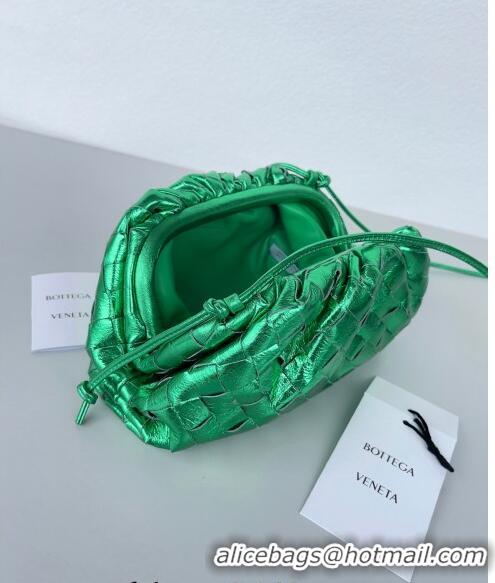 Noble Useful Bottega Veneta Mini Pouch Bag in Wide Intrecciato Leather 585852 Shiny Green 2023