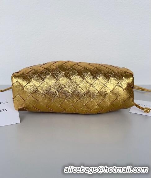 Buy Fashionable Bottega Veneta Mini Pouch Bag in Wide Intrecciato Leather 585852 Gold 2023