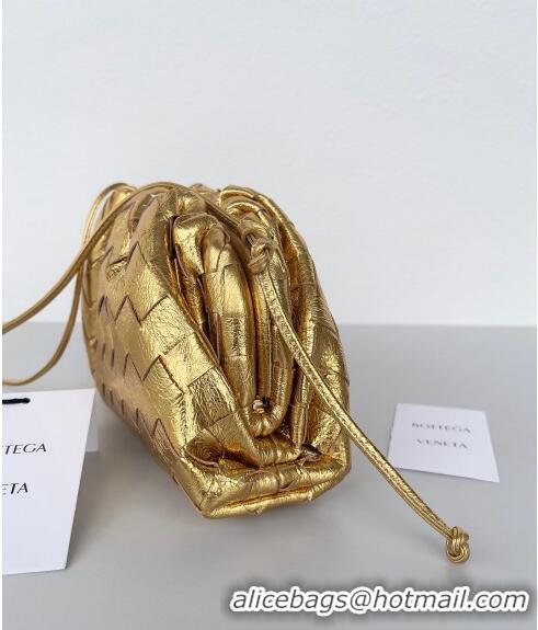 Buy Fashionable Bottega Veneta Mini Pouch Bag in Wide Intrecciato Leather 585852 Gold 2023