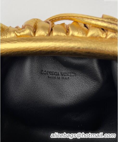 Buy Fashionable Bottega Veneta Mini Pouch Bag in Wide Intrecciato Leather 585852 Gold 2023