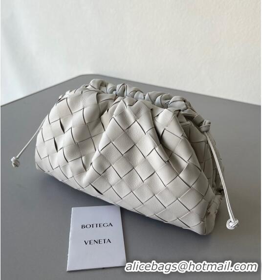 Most Popular Bottega Veneta Mini Pouch Bag in Wide Intrecciato Leather 585852 White 2023