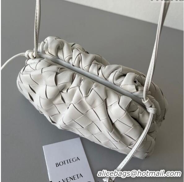 Most Popular Bottega Veneta Mini Pouch Bag in Wide Intrecciato Leather 585852 White 2023