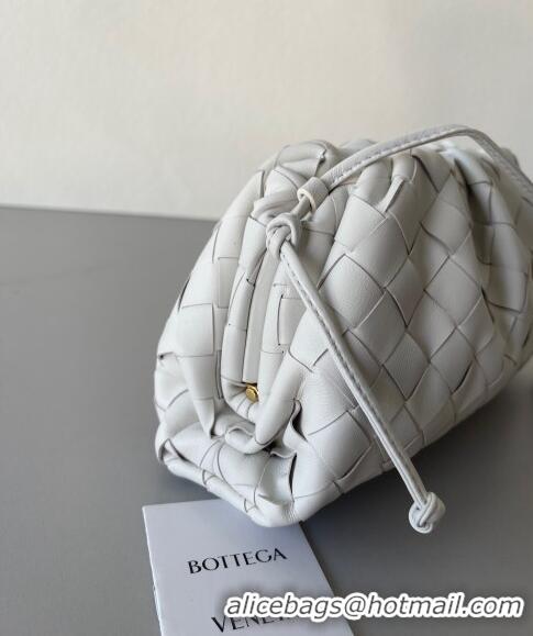 Most Popular Bottega Veneta Mini Pouch Bag in Wide Intrecciato Leather 585852 White 2023