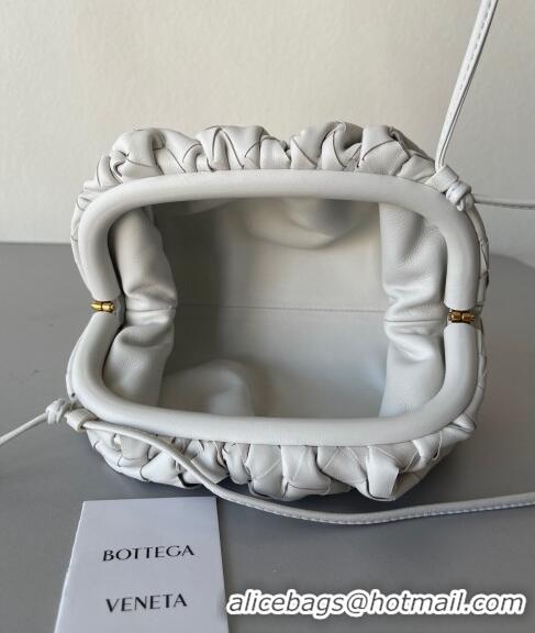 Most Popular Bottega Veneta Mini Pouch Bag in Wide Intrecciato Leather 585852 White 2023