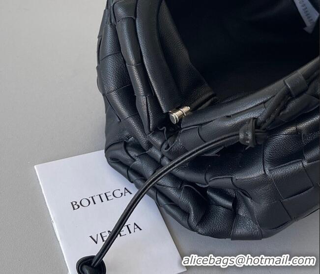 Top Grade Bottega Veneta Mini Pouch Bag in Wide Intrecciato Leather 585852 Black 2023