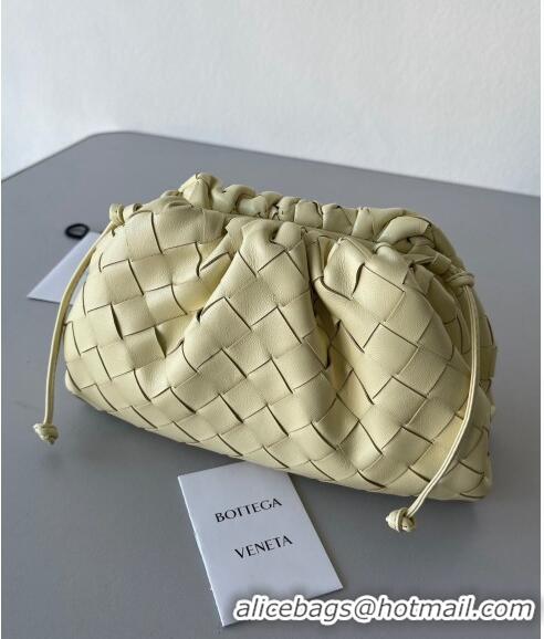 Luxurious Bottega Veneta Mini Pouch Bag in Wide Intrecciato Leather 585852 Light Yellow 2023