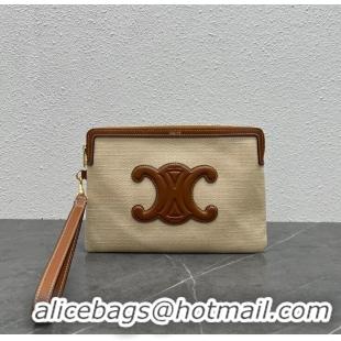 Super Quality Celine Small Pouch With Strap Cuir Triomphe In Textile And Calfskin C0024 White