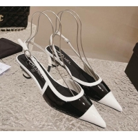 Low Price Chanel Patent Calfskin Slingback Pumps 5cm Black1/White 213037