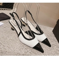 Good Looking Chanel Patent Calfskin Slingback Pumps 5cm White/Black 1213039