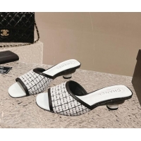 Good Quality Chanel Tweed & Leather Heel Slide Sandals 5cm Black/White 1213044