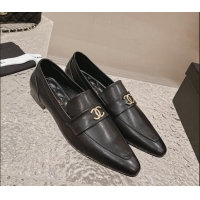 Popular Style Chanel Calfskin Leather Pointed Loafers Black 1213046