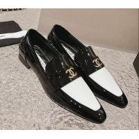 Low Price Chanel Patent Calfskin Pointed Loafers Black/White 1213048