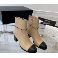 Good Product Chanel Calfskin Ankle Boots with CC Chain Beige 1213056