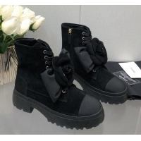 Purchase Chanel Suede Ankle Boot with Camellia Bloom Black 213067