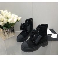 Purchase Chanel Suede Ankle Boot with Camellia Bloom Black 213067