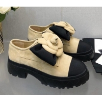 Popular Style Chanel Suede Loafers with Camellia Bloom Beige 213068