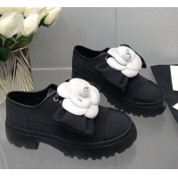 Best Quality Chanel Fabric Loafers with Camellia Bloom Black 213070