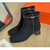 Stylish Hermes Hommage Heel Ankle boots 5cm in Suede Black 117002